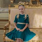 Girls Green & Gold Bow Chiffon Dress, 1, hi-res