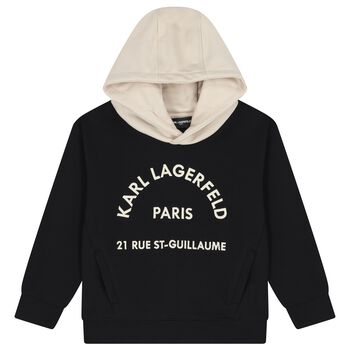 Boys Black & Beige Logo Hooded Top