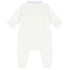 Baby Boys Ivory & Blue Embroidered Babygrow, 1, hi-res