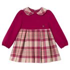 Younger Girls Burgundy & Beige Plaid Dress, 1, hi-res
