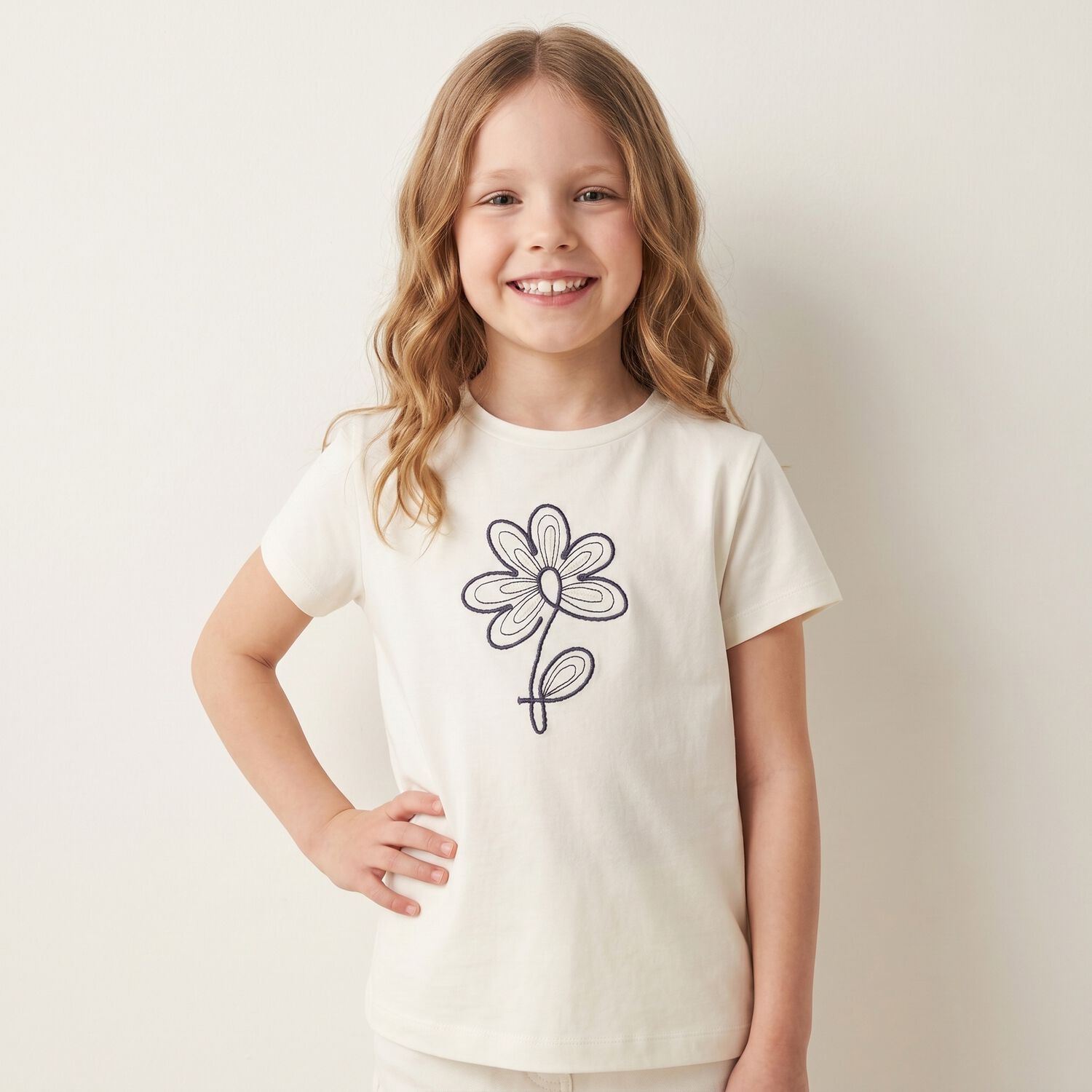 Girls Ivory Flower T-Shirt, 1, hi-res