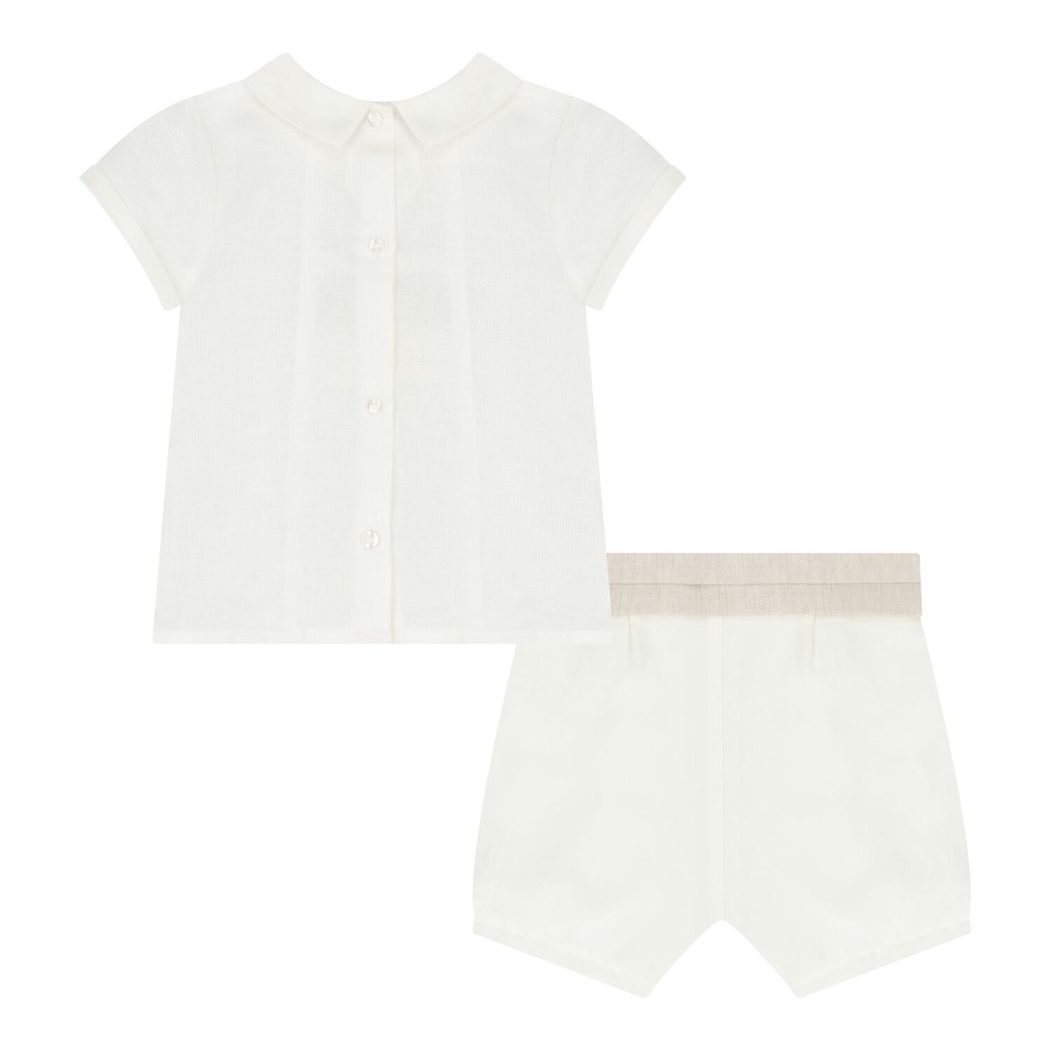 Baby Boys White & Ivory Shorts Set, 2, hi-res