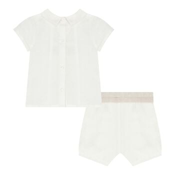 Baby Boys White & Ivory Shorts Set