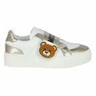 White & Gold Logo Trainers, 1, hi-res