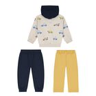 Younger Boys Beige, Yellow & Navy Blue Car Tracksuit Set, 3, hi-res