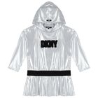 Girls Silver Logo Hooded Dress, 1, hi-res