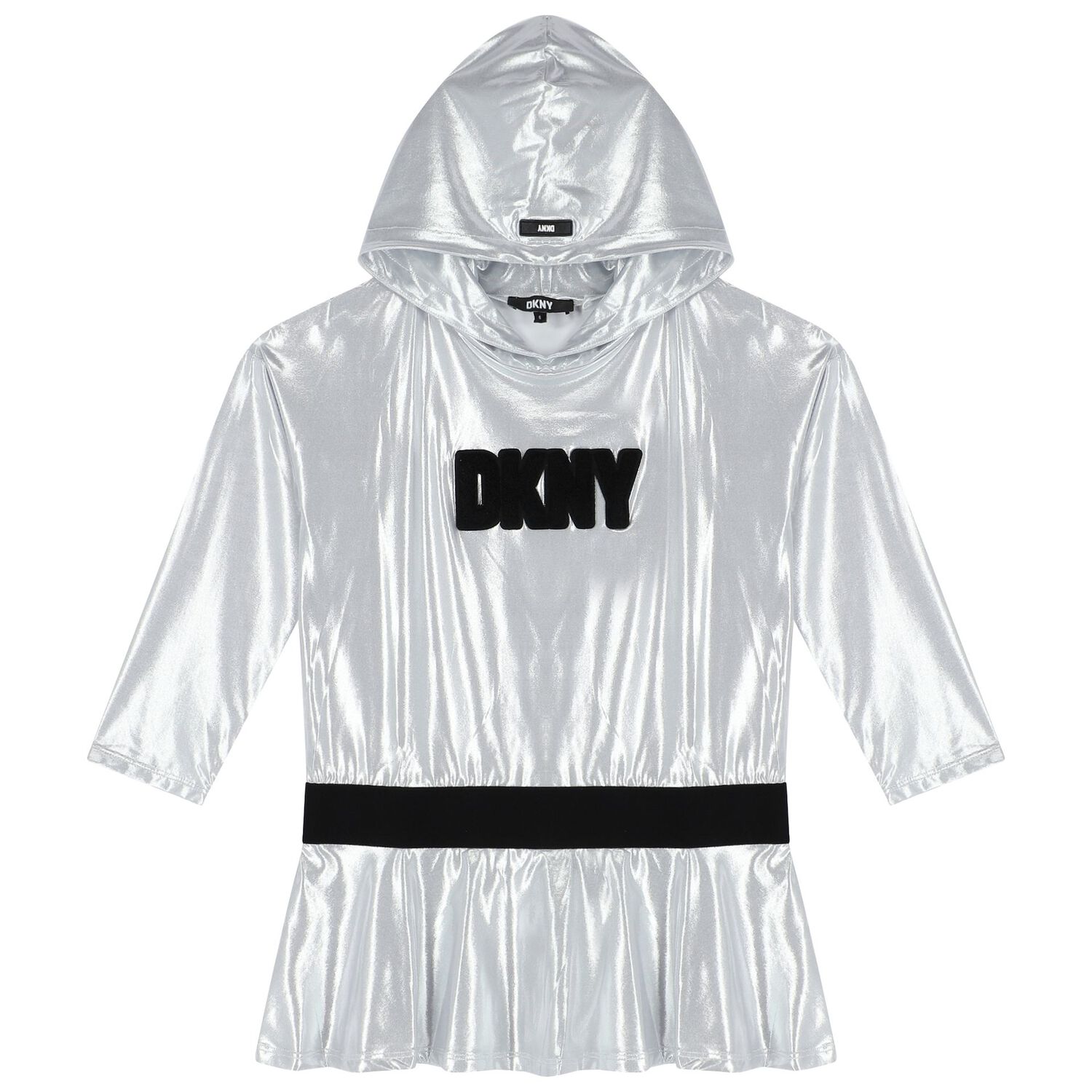 Girls Silver Logo Hooded Dress, 1, hi-res