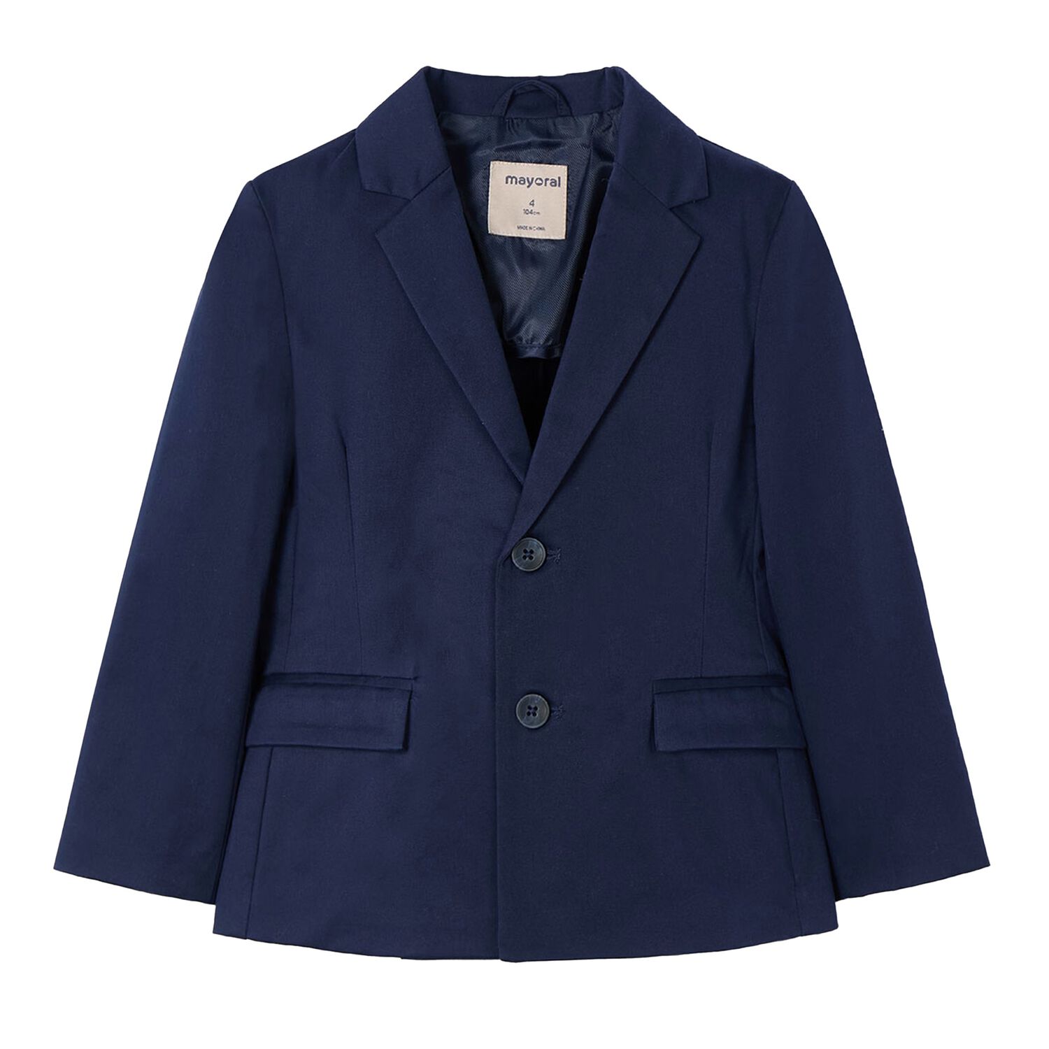 Boys Navy Single Breasted Cotton Blazer, 1, hi-res