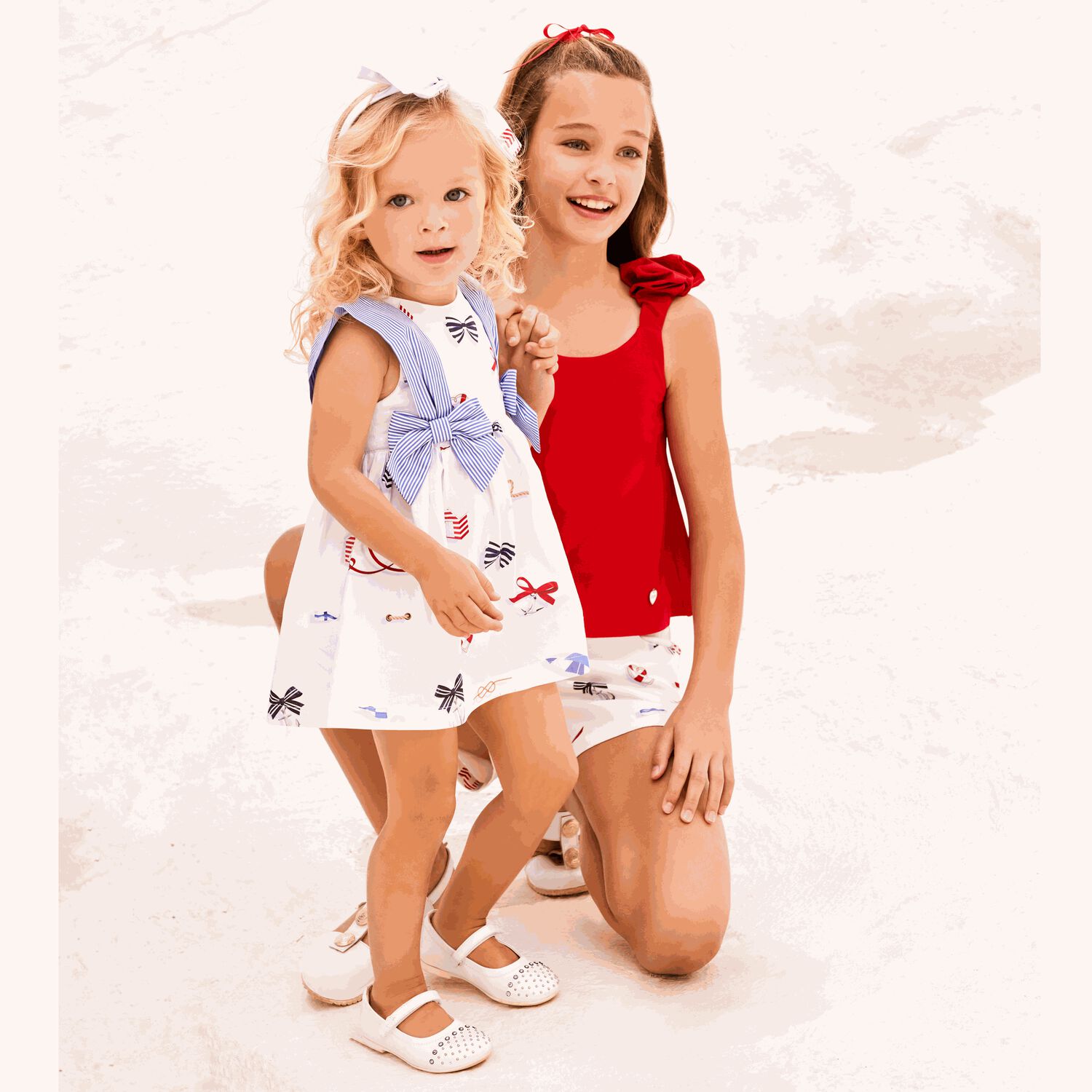 Girls White & Blue Bow Dress, 1, hi-res image number null