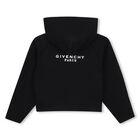 Girls Black Logo Hooded Zip Up Top, 1, hi-res