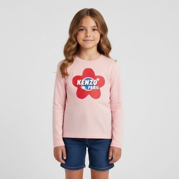 Girls Pink Logo Long Sleeve Top