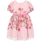 Girls Pink Floral Chiffon Dress, 1, hi-res