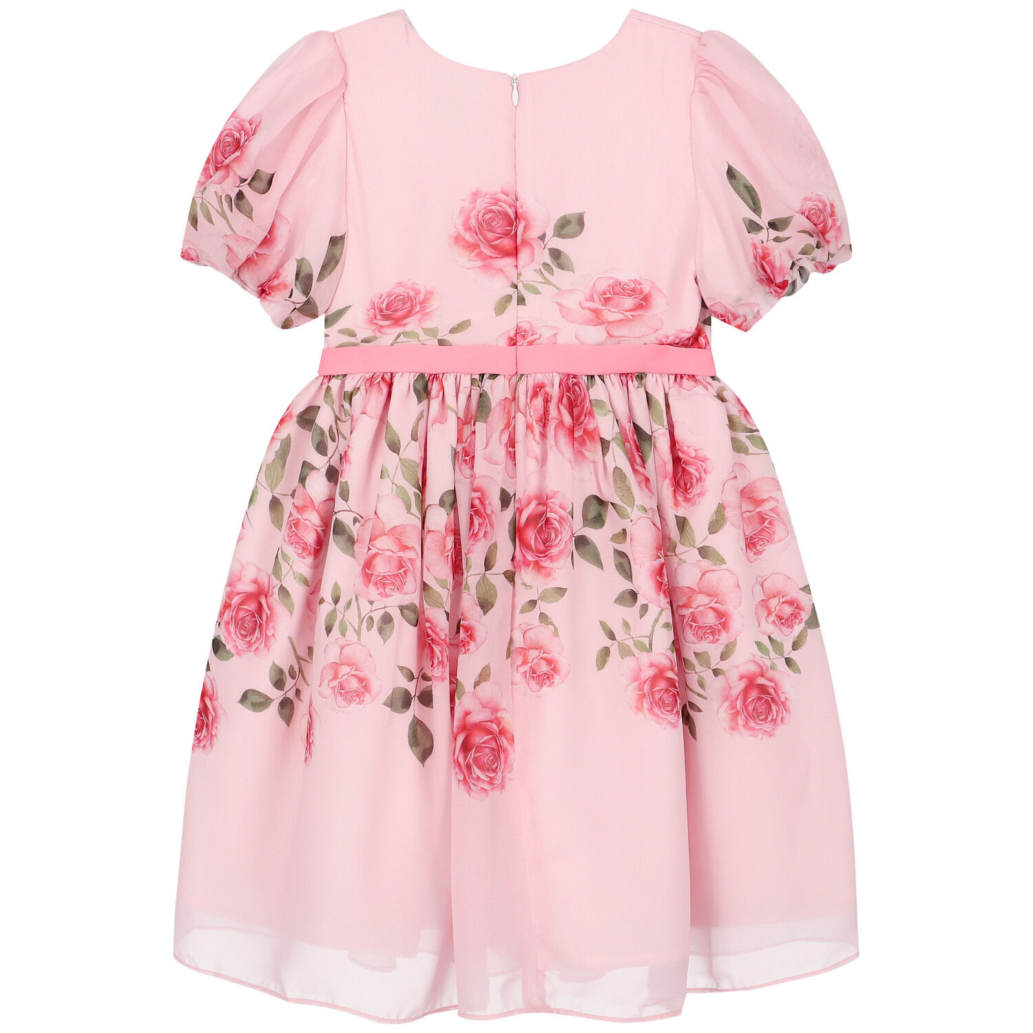 Girls Pink Floral Chiffon Dress, 1, hi-res