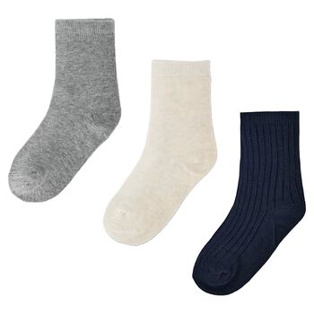 Boys Grey, Ivory & Navy Blue Knitted Socks (3 Pack) 