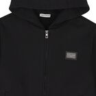 Black Logo Hooded Zip Up Top, 1, hi-res