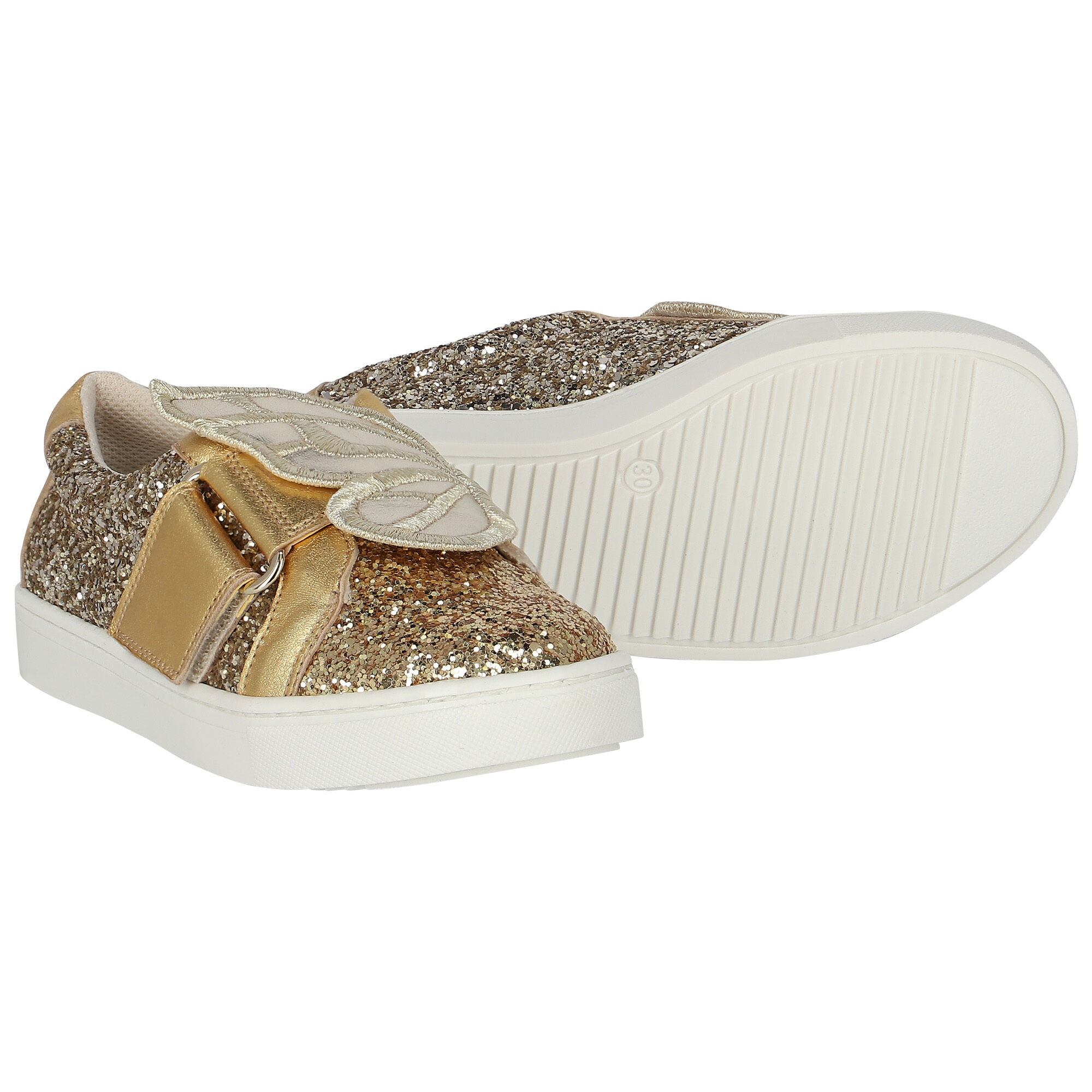 Sophia Webster Mini Girls Gold Embellished Butterfly Trainers