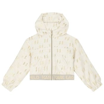 Girls Ivory & Gold Hooded Zip Up Top