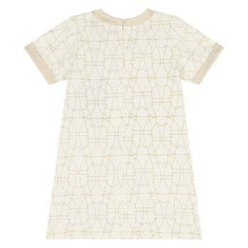 Younger Girls Ivory & Gold Logo Dress