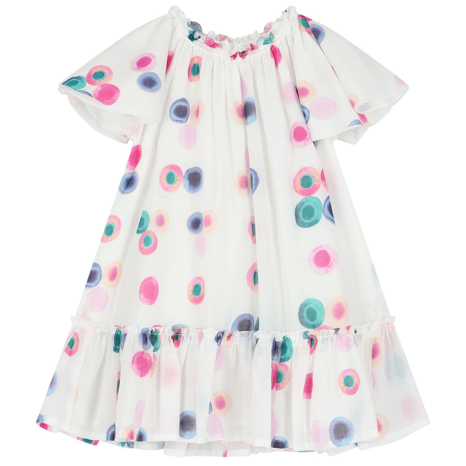 Girls White Ruffled Dress, 1, hi-res