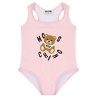 Girls Pink Teddy Logo Swimsuit, 2, hi-res