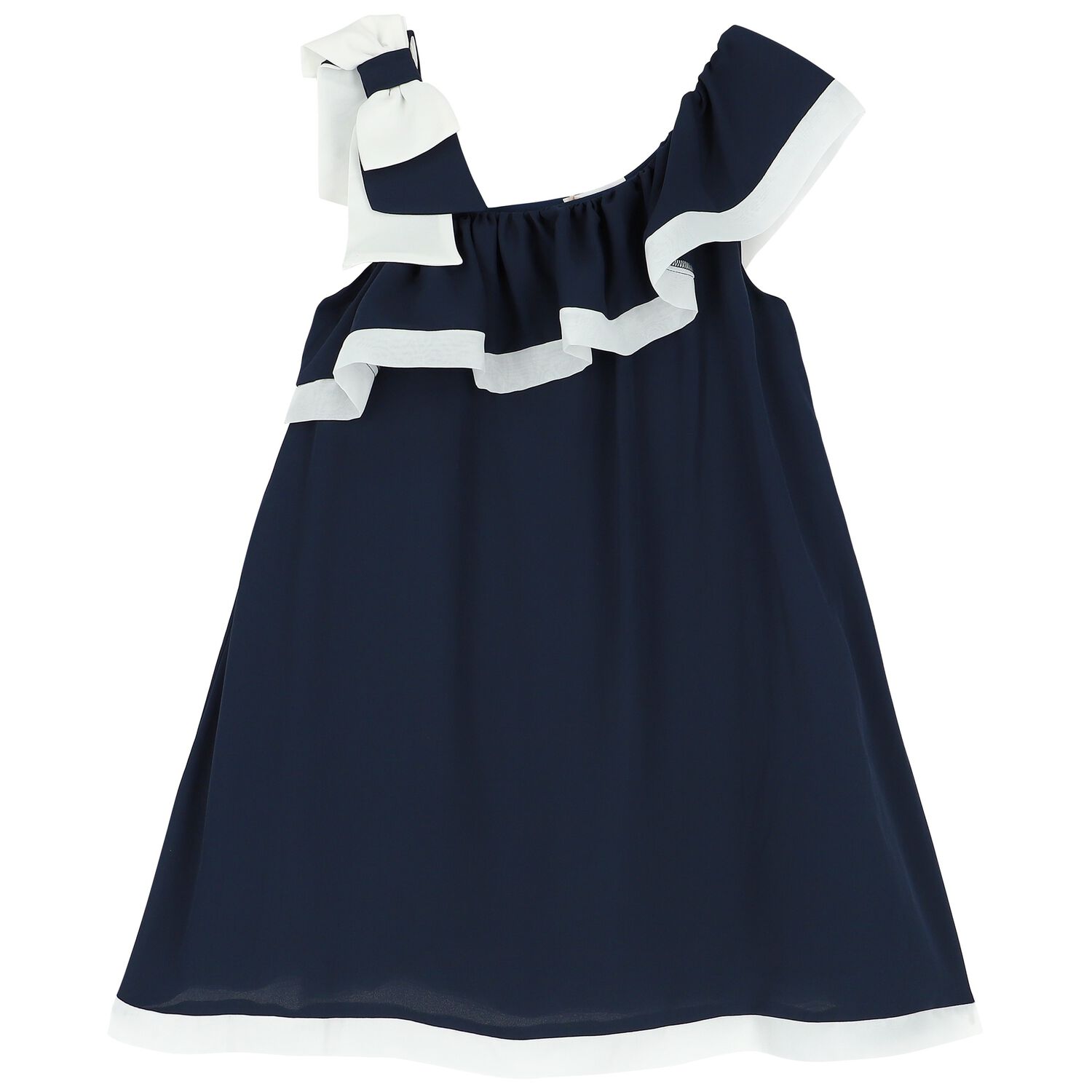 Girls Navy Blue & White Chiffon Dress, 1, hi-res