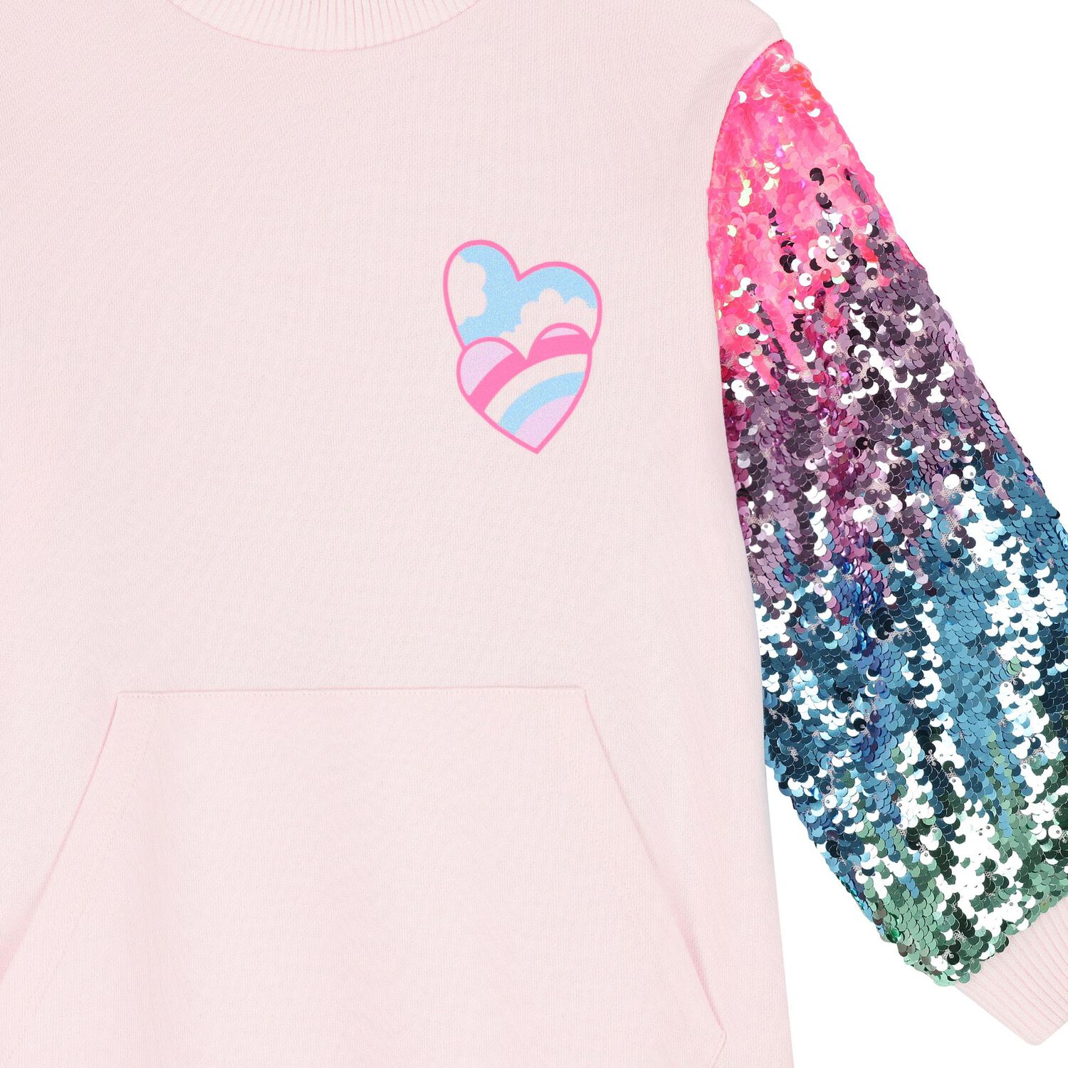 Girls Pink Sequin Sweatshirt Dress, 1, hi-res image number null