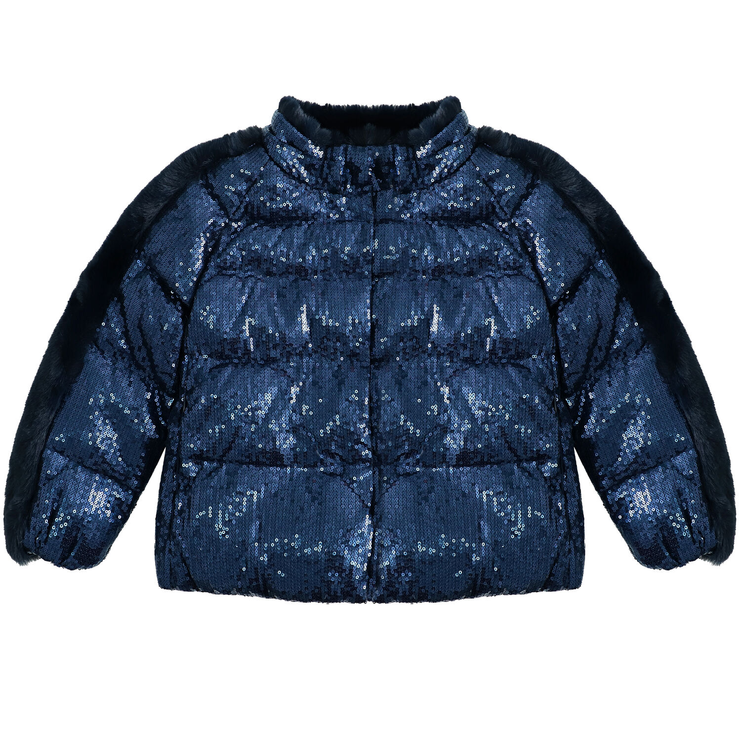 Girls Navy Sequin Hooded Jacket, 1, hi-res