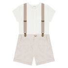Baby Boys Beige & White Shorts Set, 1, hi-res