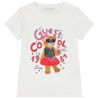 Girls White Teddy Bear Logo T-Shirt