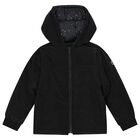 Girls Black Reversible Puffer Jacket, 1, hi-res