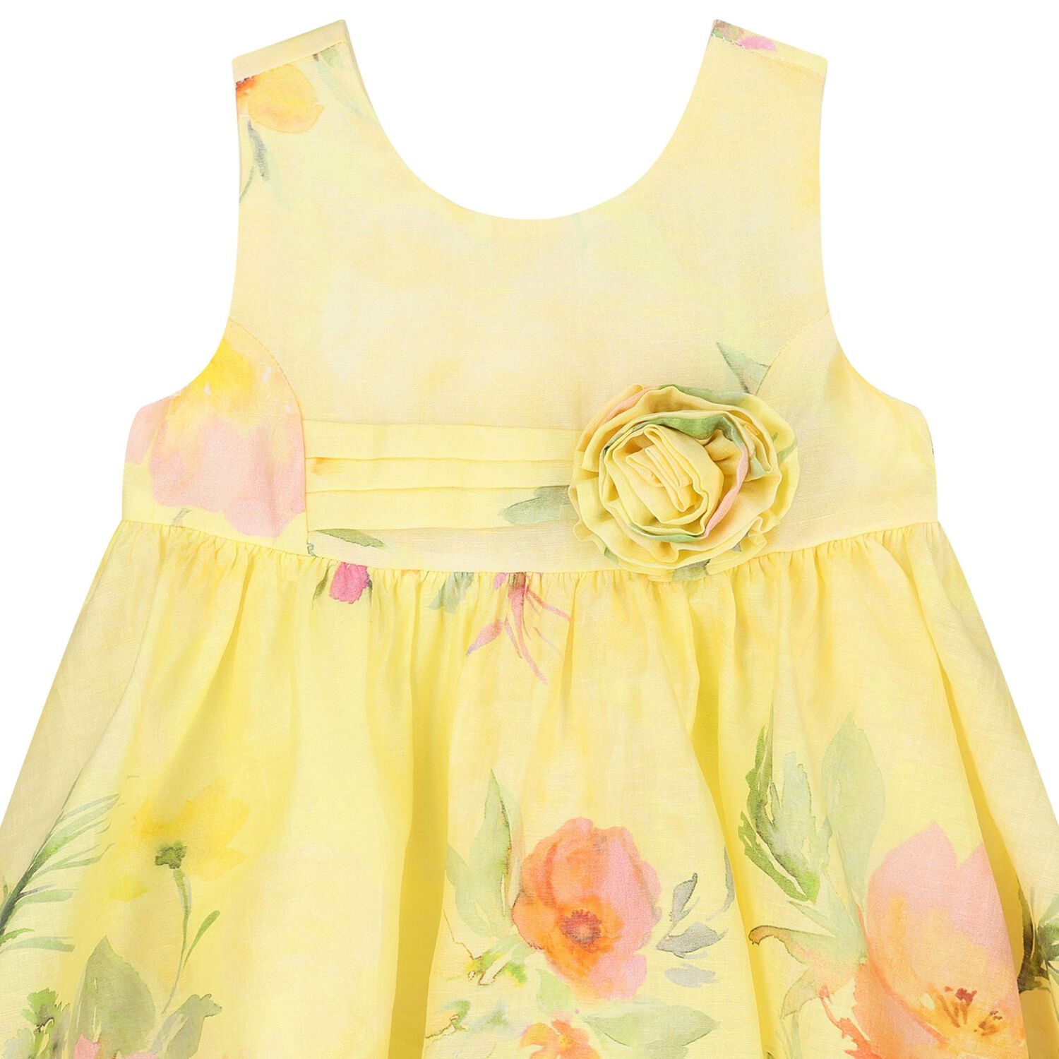 Younger Girls Yellow Floral Dress, 1, hi-res
