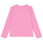 Girls Pink Glittery Logo Long Sleeve Top, 2, hi-res