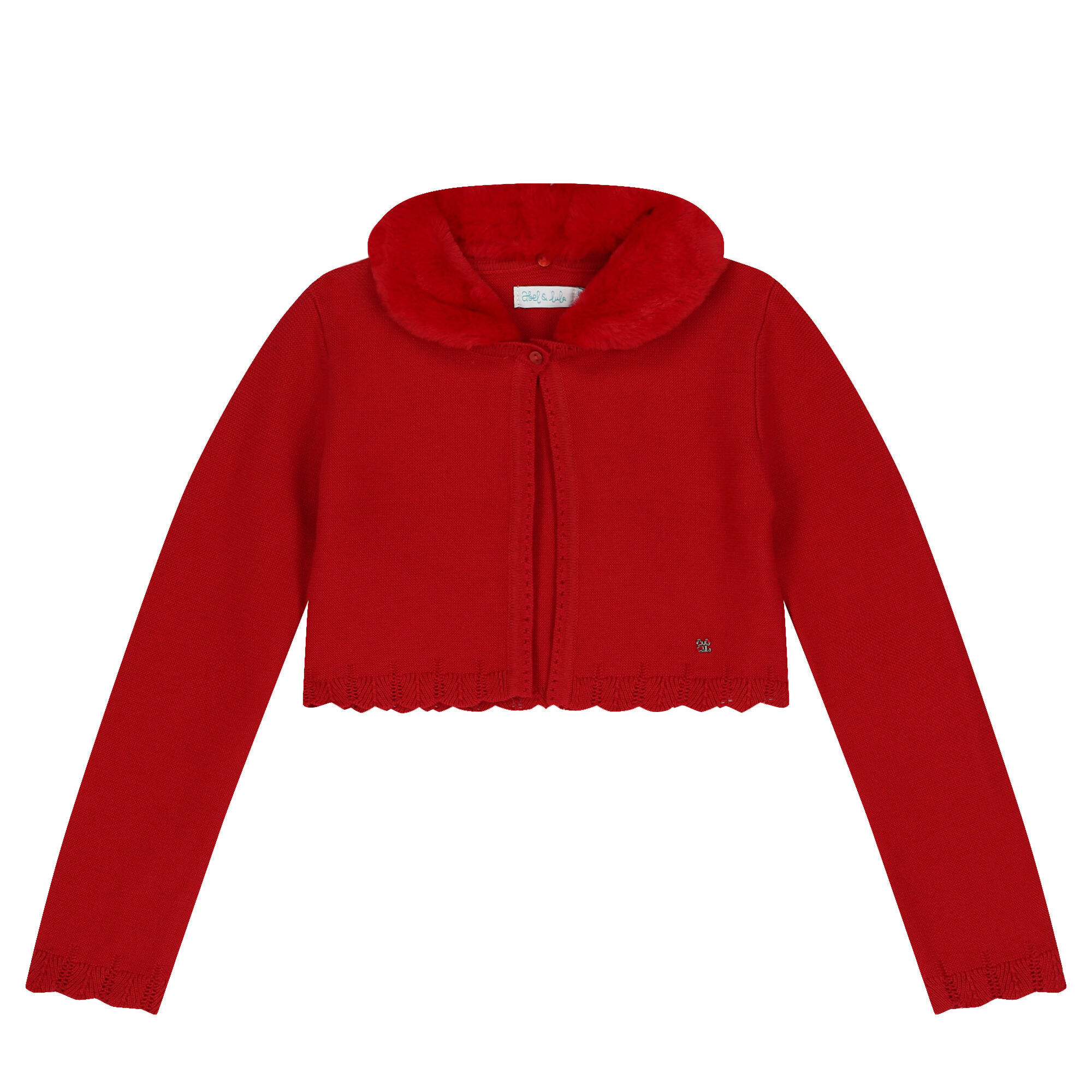 Abel Lula Girls Red Faux Fur Collar Cardigan Junior Couture UK