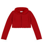 Girls Red Faux Fur Collar Cardigan, 1, hi-res