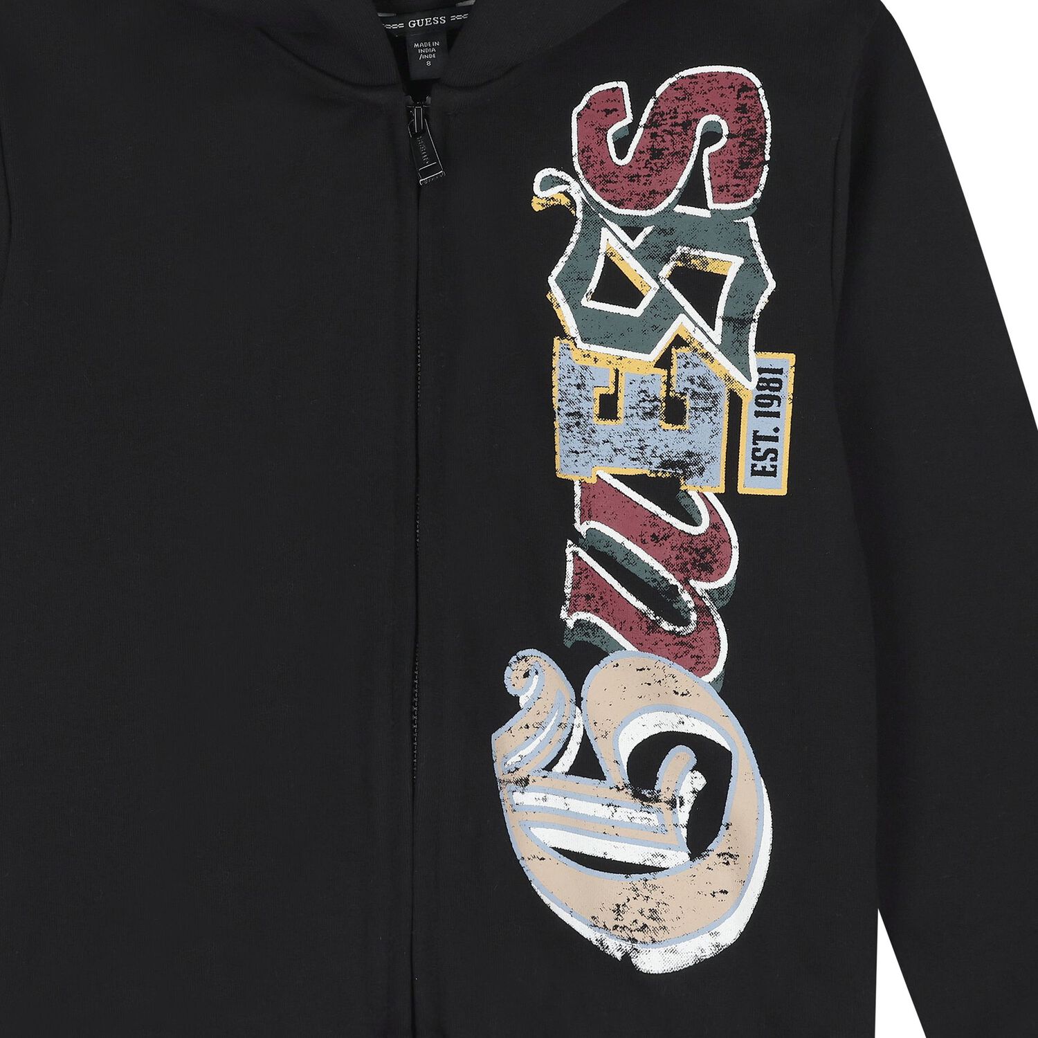 Boys Black Logo Hooded Zip Up Top, 1, hi-res