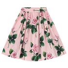 Girls Pink Rose Pleated Skirt, 1, hi-res