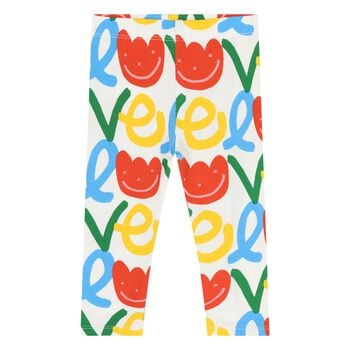 Younger Girls White Flower Leggings