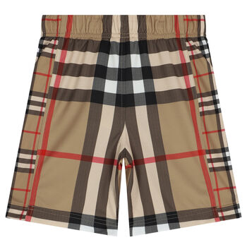 Boys Beige Checkered Shorts