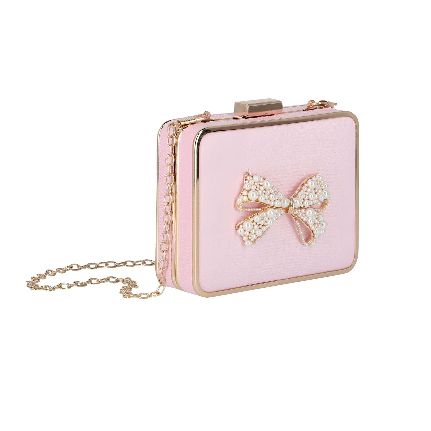 Girls Pink & Gold Embellished Satin Bag, 1, hi-res image number null