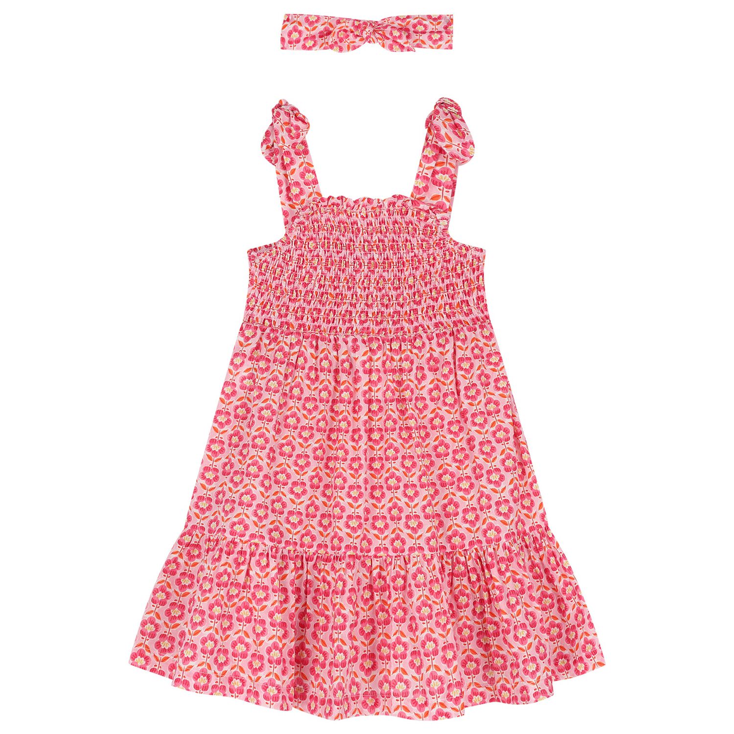 Girls Pink Floral Smocked Dress Set, 2, hi-res