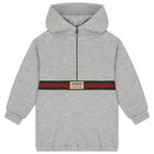 Grey Logo Web Striped Hooded Top, 1, hi-res