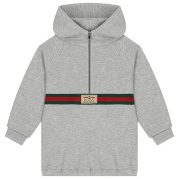 Grey Logo Web Striped Hooded Top