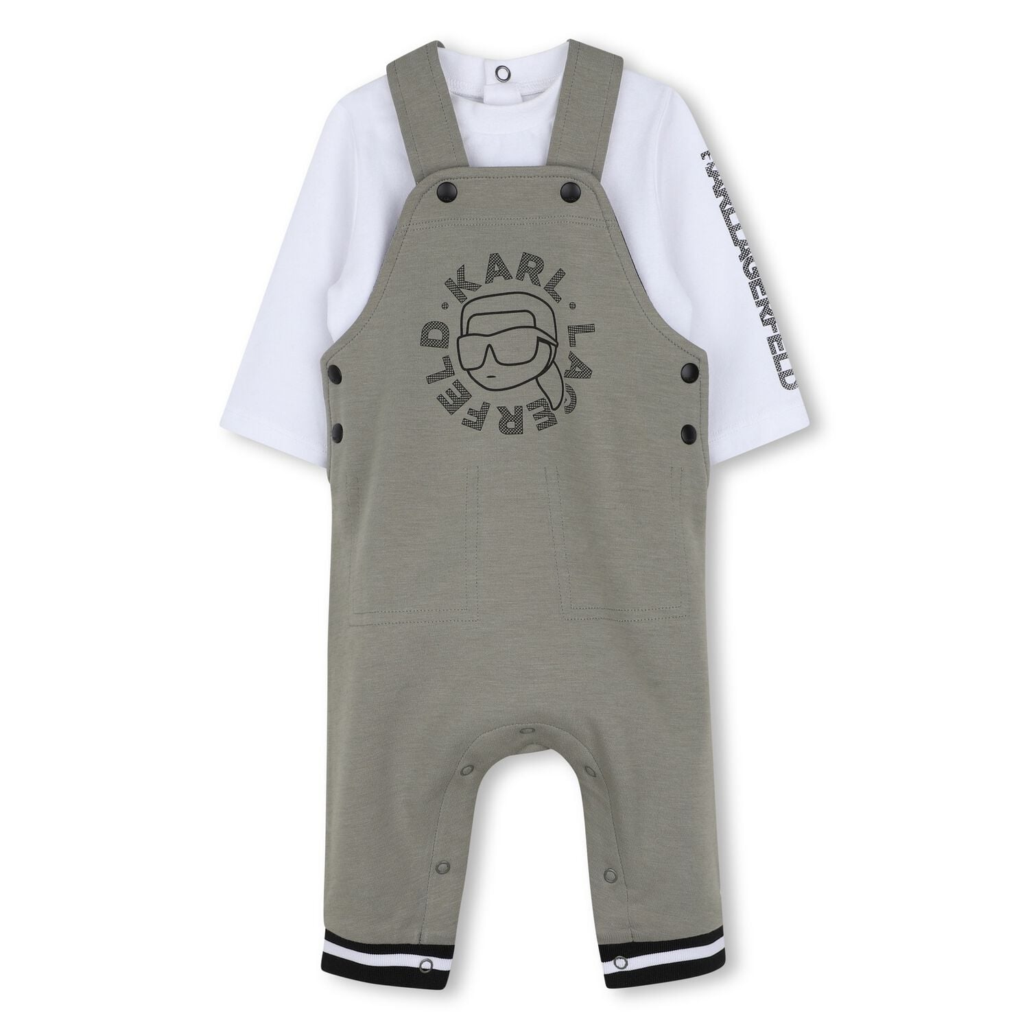 Younger Boys Green & White Ikonik Karl Dungarees Set , 1, hi-res