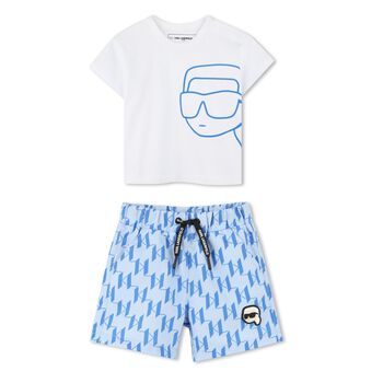 Boys White & Blue Ikonik Karl Shorts Set