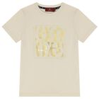 Boys Beige & Gold Logo T-Shirt, 1, hi-res