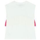 Girls White & Pink Ruffled Logo Top, 1, hi-res
