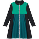 Girls Green, Blue & Black Logo Dress, 2, hi-res