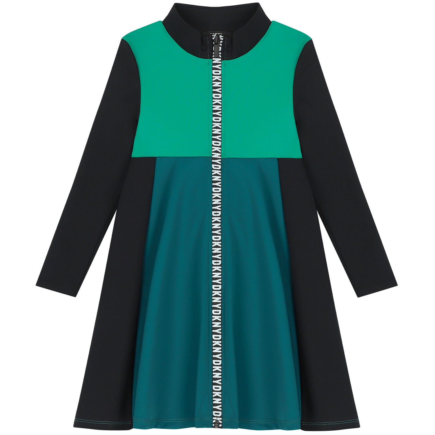 Girls Green, Blue & Black Logo Dress, 2, hi-res