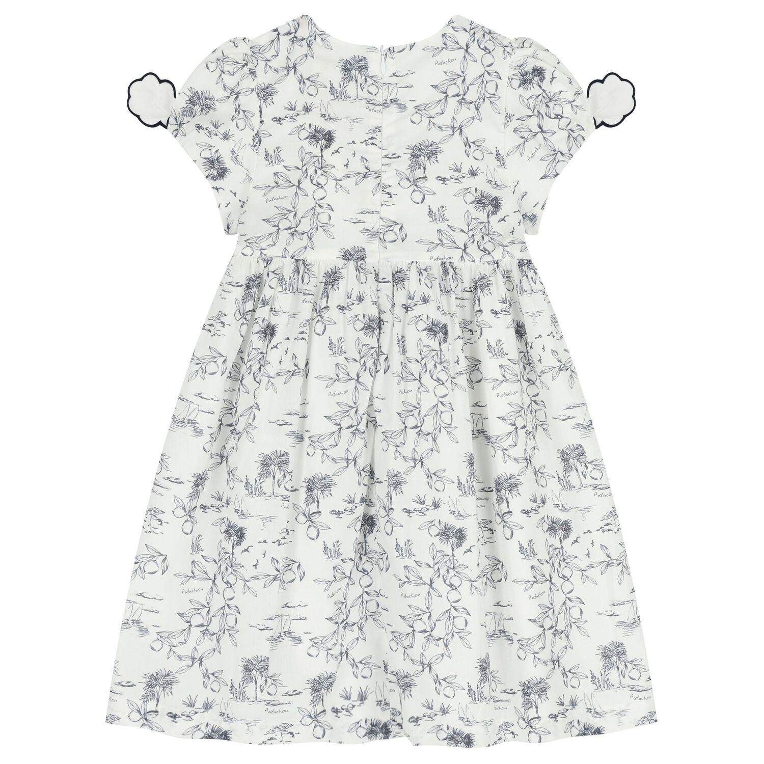 Girls White & Navy Blue Smocked Dress, 1, hi-res