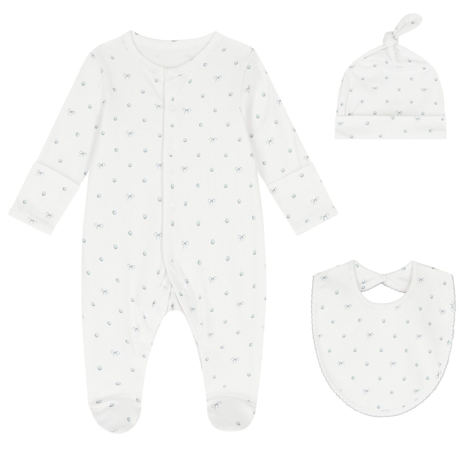 White Silver Bow Babygrow Set, 1, hi-res image number null